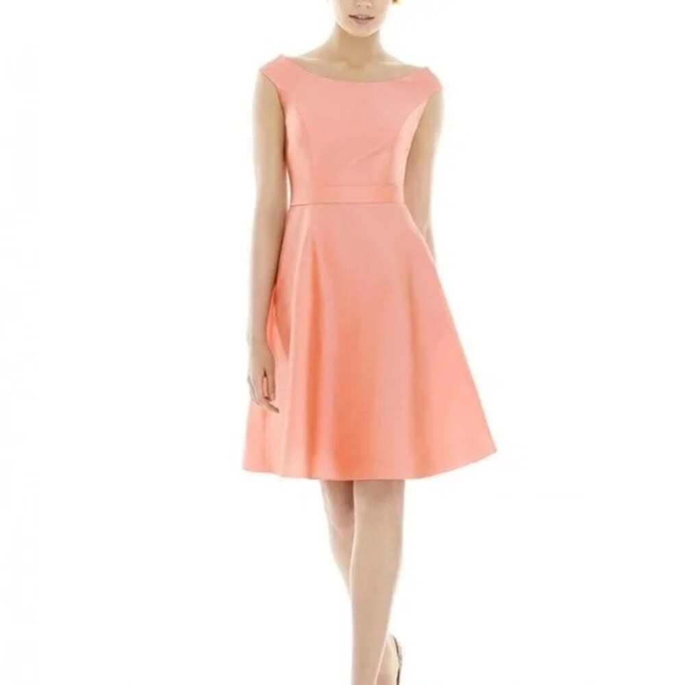 Alfred Sung Cocktail Length Off The Shoulder 18 Satin Twirl Pink Mini NWT B50